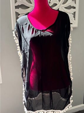 GDKEY | Sheer Black Pom‑Trim Cover‑Up